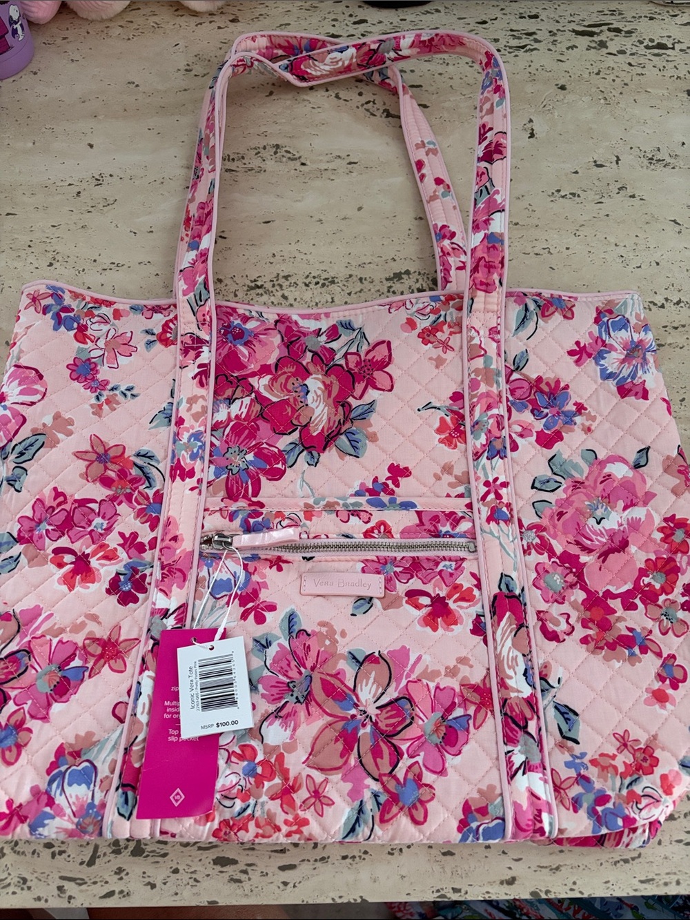 Vera Bradley Iconic Vera Tote Pretty Posies Pink